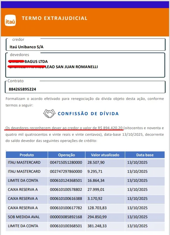 Acordo Itaú — Termo Extrajudicial