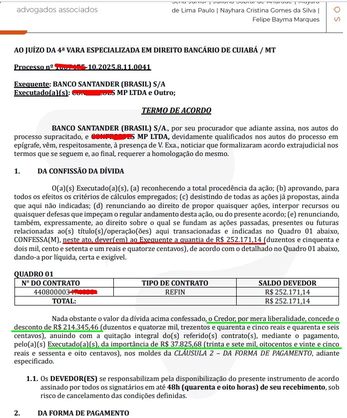 Acordo Santander — Desconto de R$ 214.345
